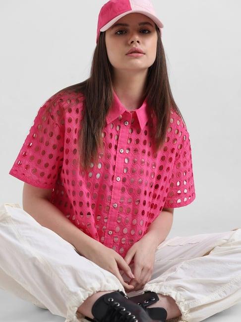 only pink cotton self design shirt