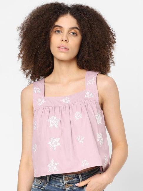 only pink embroidered square neck top