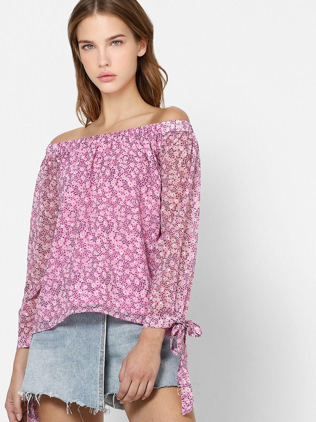 only pink floral off-shoulder bardot top