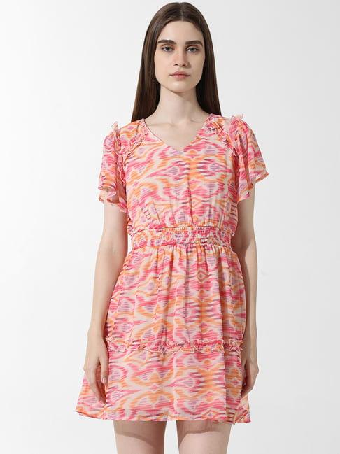 only pink printed fit & flare dress