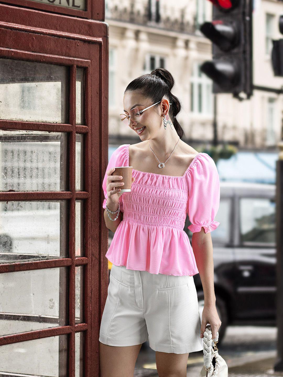 only pink smocked peplum top