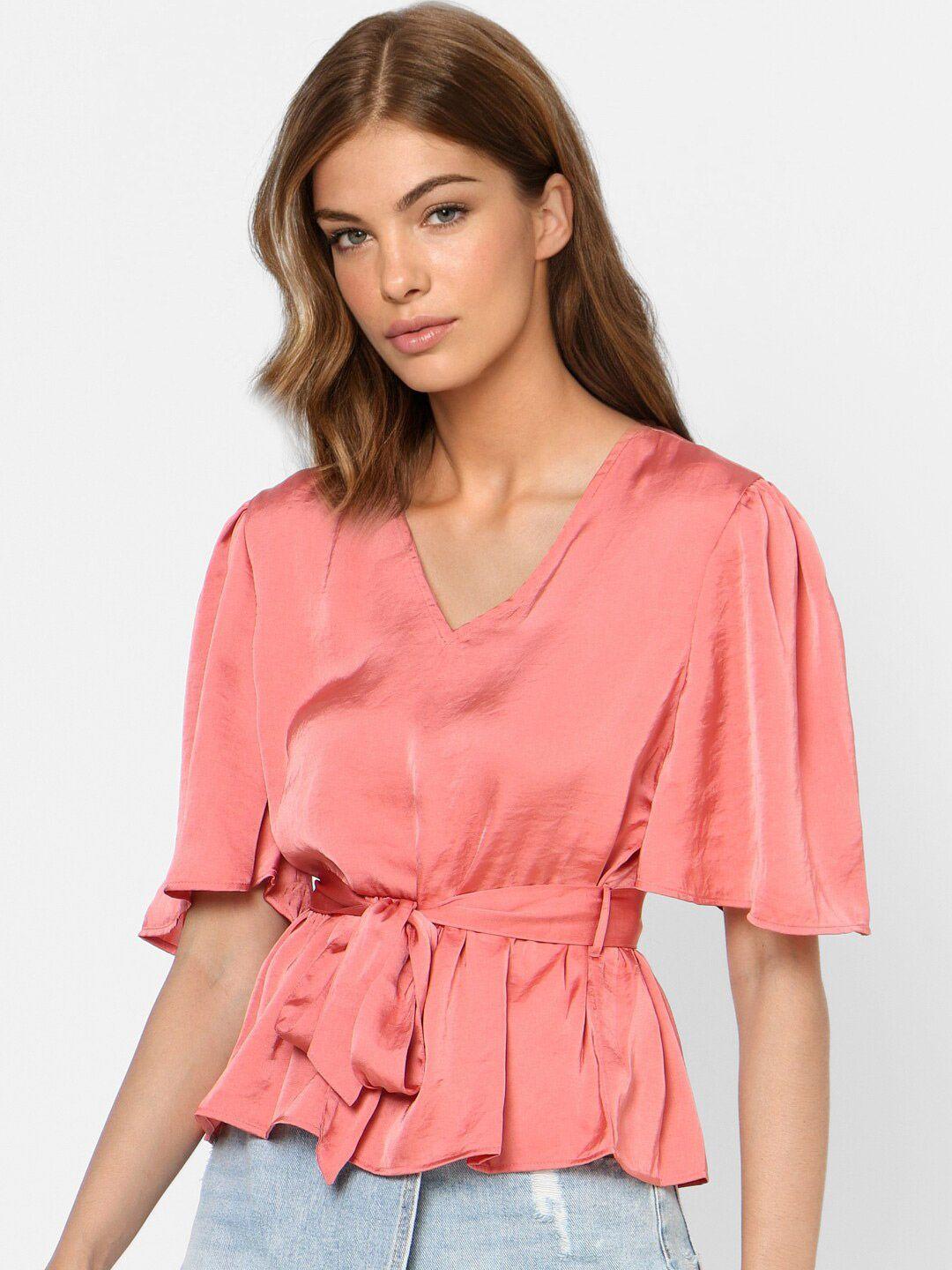 only pink striped cinched waist top