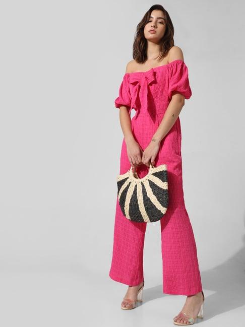 only pink textured maxi jumpsuit