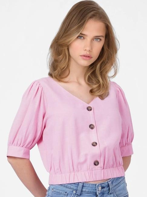 only pink v neck top