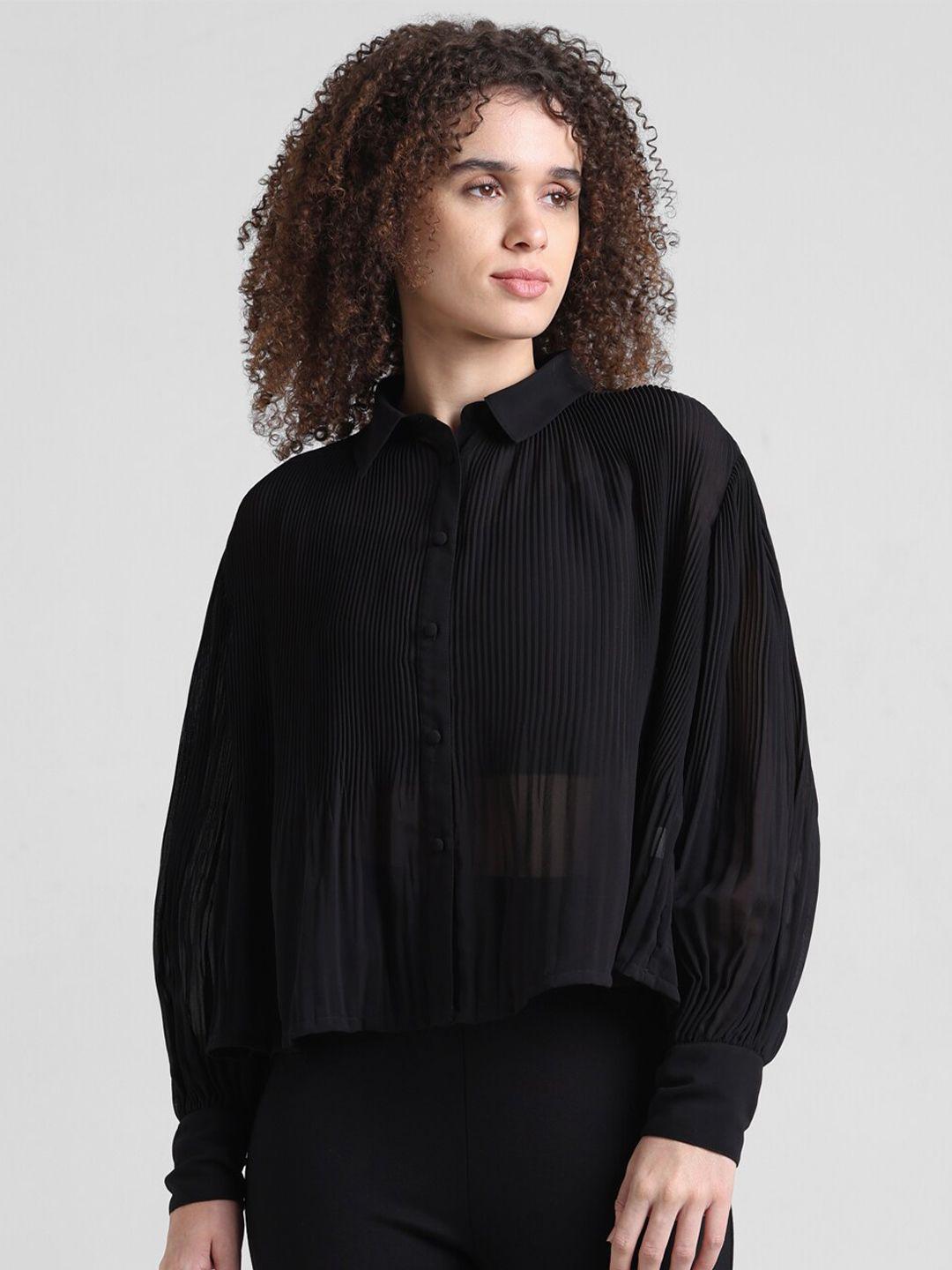 only pleated semi sheer casual shirt