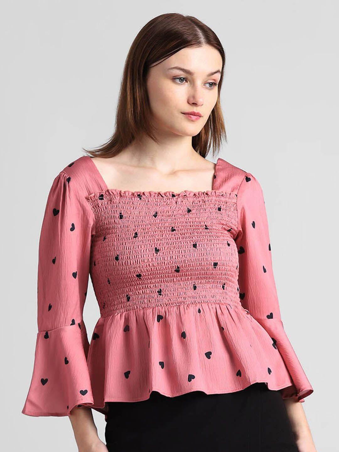 only polka dot print bell sleeve cotton peplum top