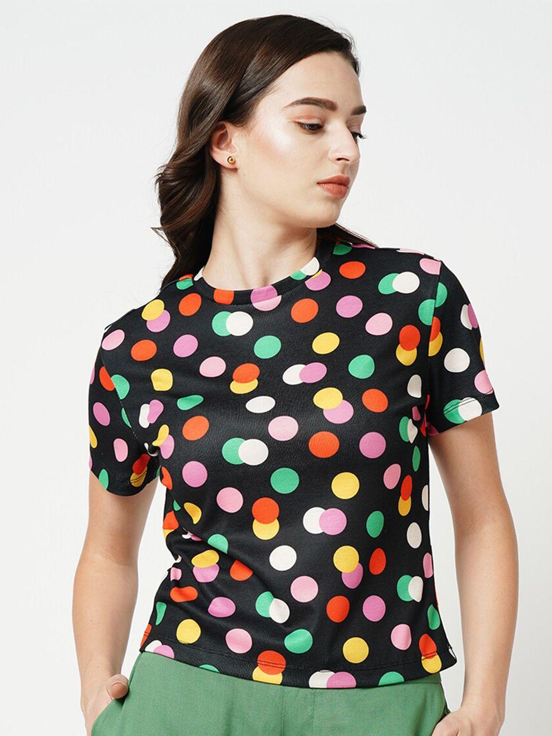 only polka dot printed round neck t-shirt