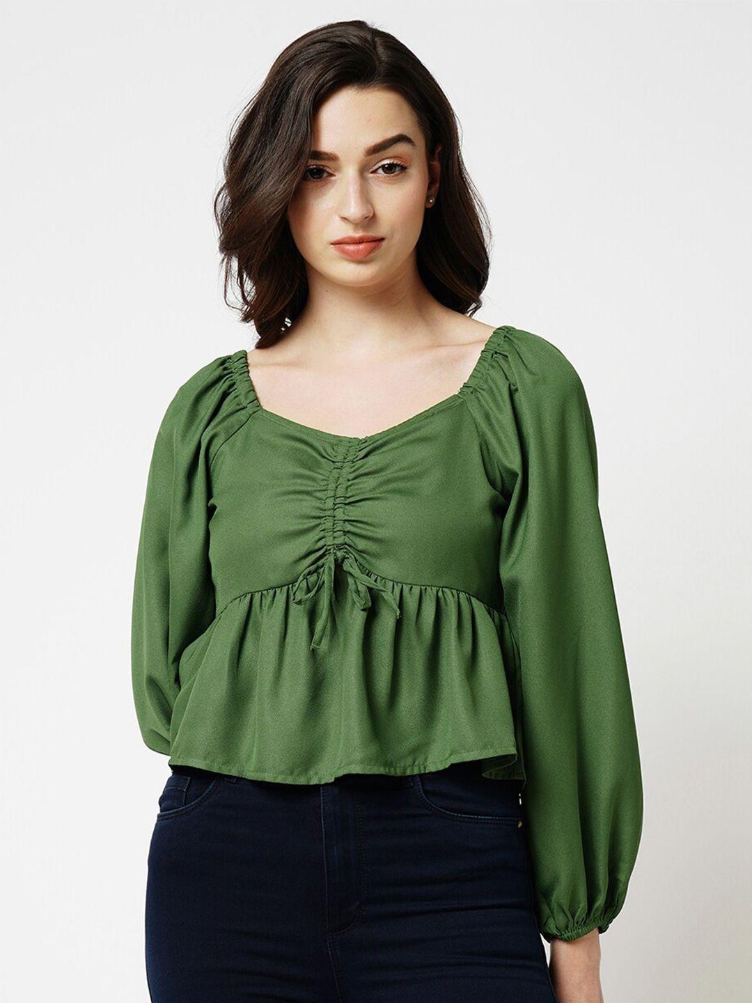 only puff sleeves gathered v-neck peplum top