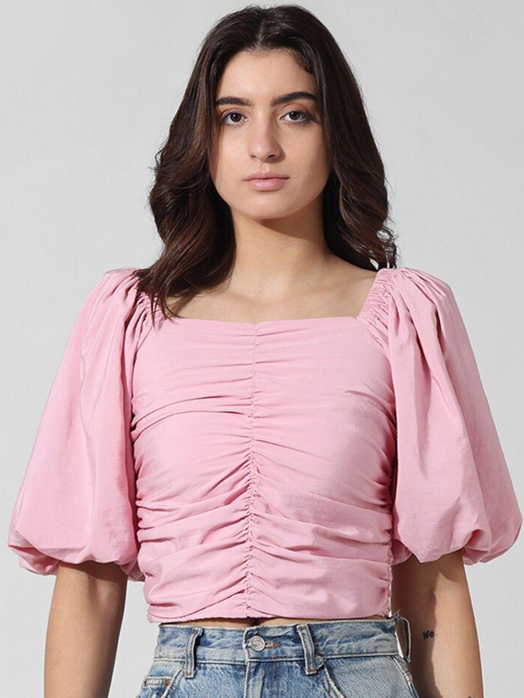 only puff sleeves square neck ruched pure cotton crop top