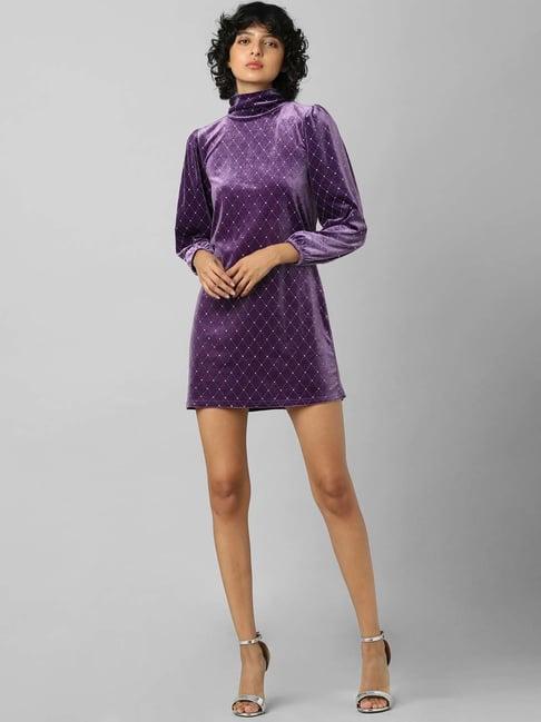 only purple embellished mini shift dress