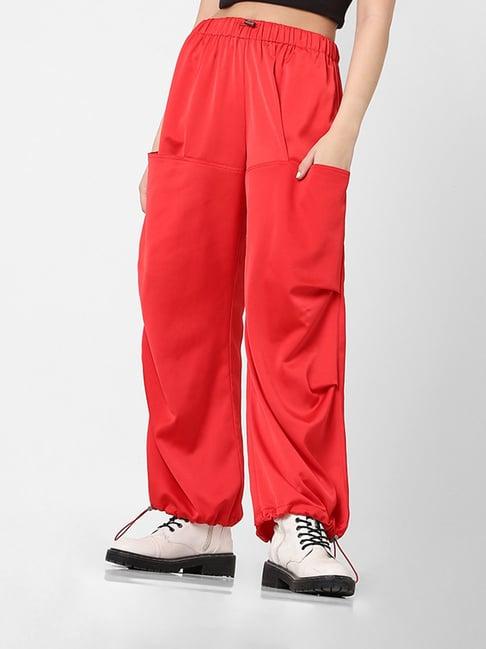 only red relaxed fit mid rise cargo