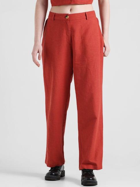 only red slim fit high rise pants