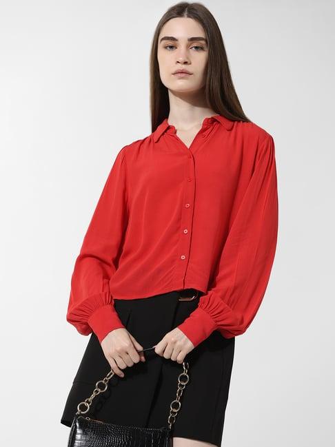 only red viscose regular fit shirt