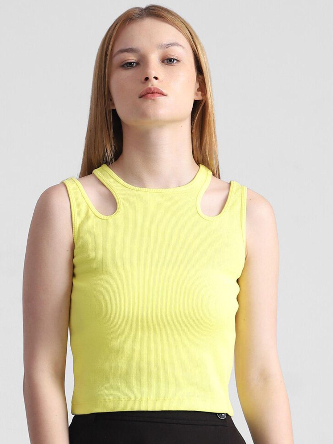 only ribbed cotton cropped tank top with cut out detail