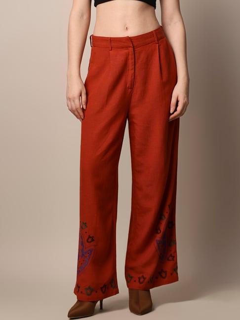 only rust printed high rise trousers