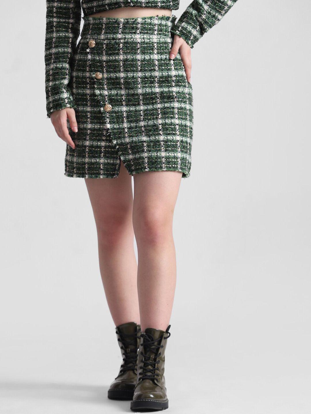 only self-checked mini straight skirts