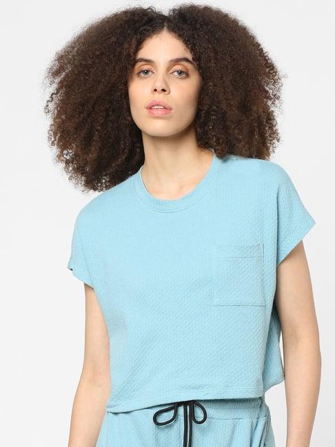 only sky blue cotton textured t-shirt