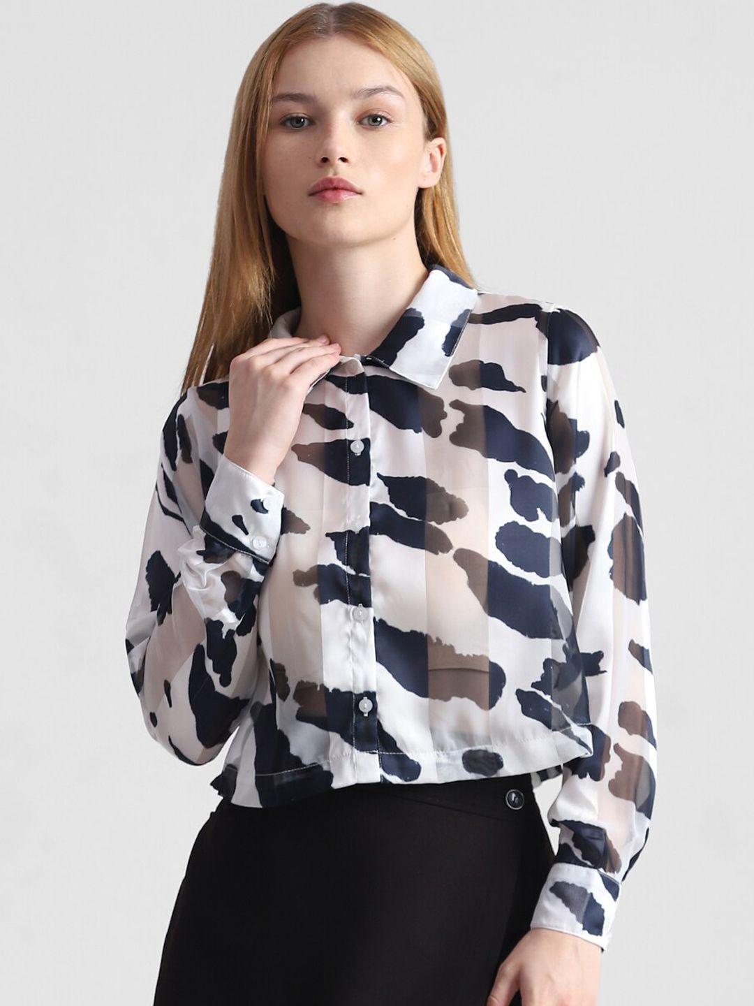 only slim fit opaque printed casual crop shirt