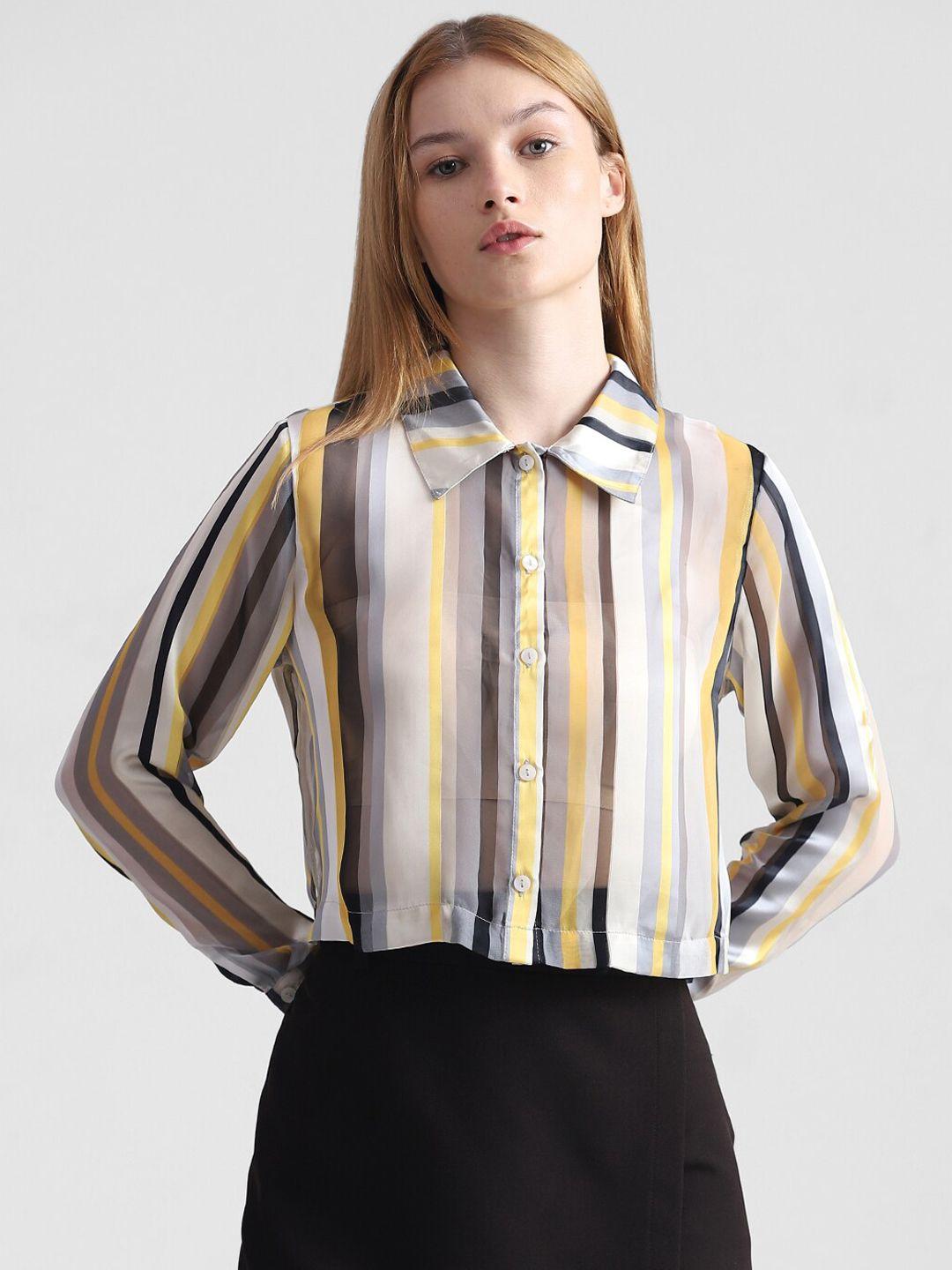 only slim fit striped casual cropped shirt