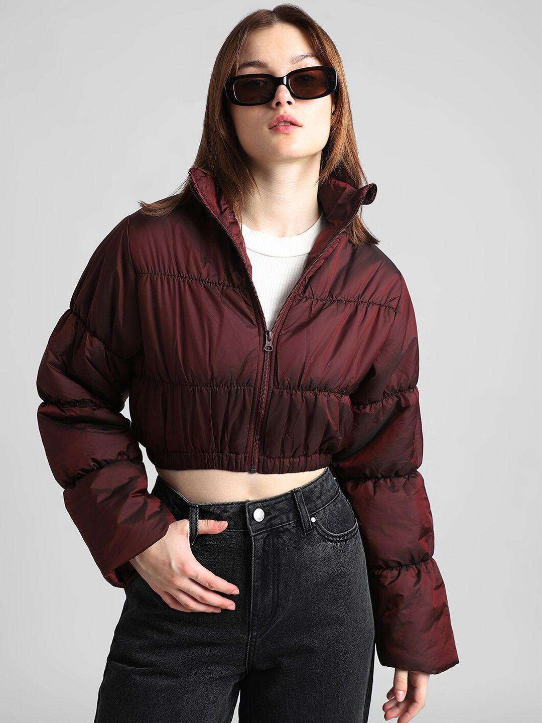 only stand collar crop puffer jacket