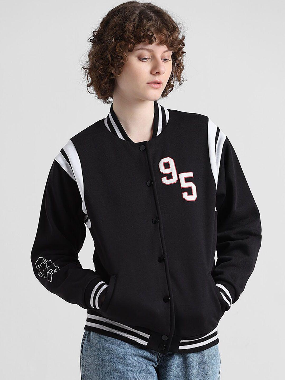 only stand collar crop varsity  jacket