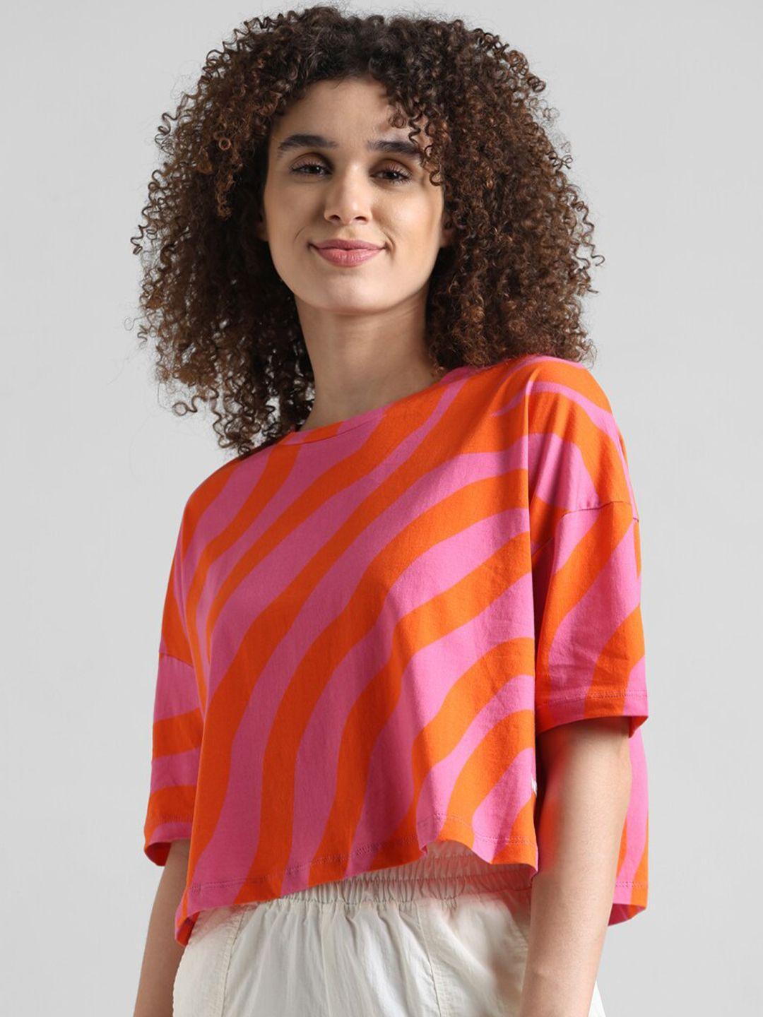 only striped drop-shoulder sleeves boxy pure cotton t-shirt