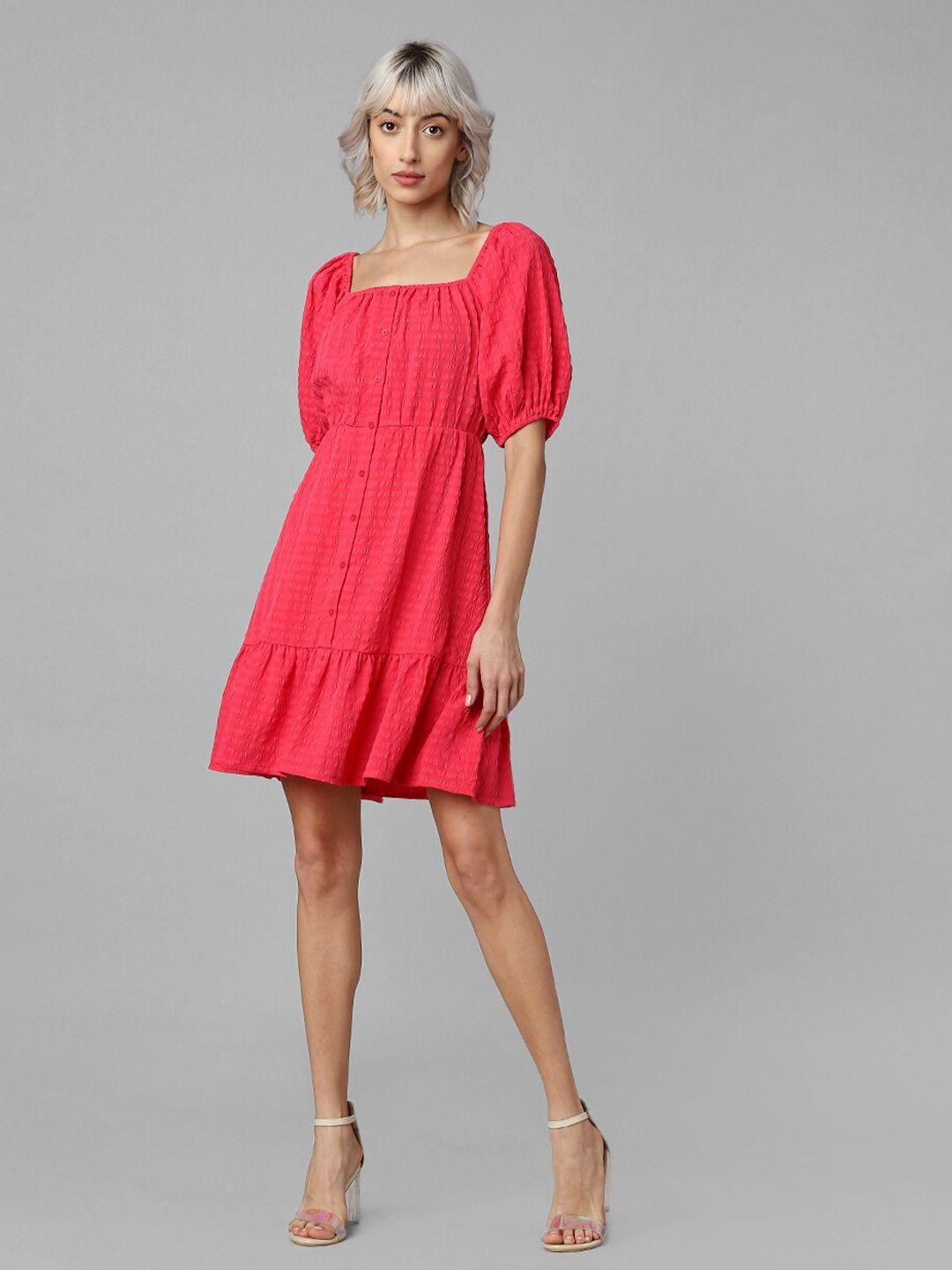 only striped puff sleeve a-line dress