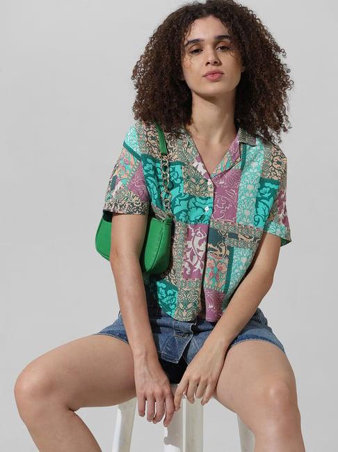 only teal viscose printed shirt