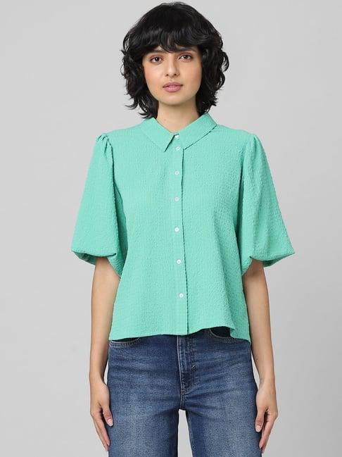 only turquoise textured shirt