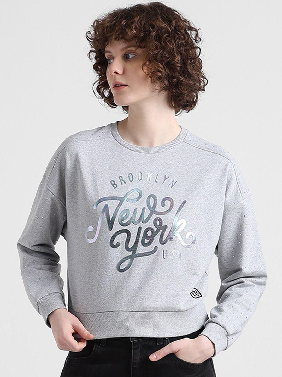 only typography printed pure cotton pullover sweatshirt