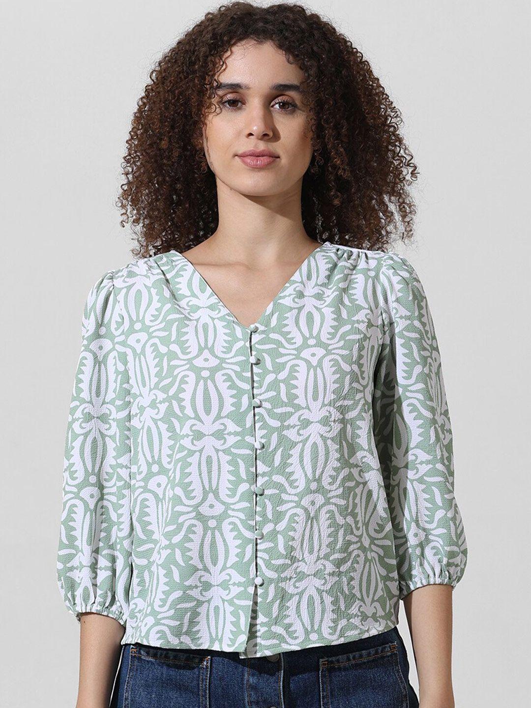 only v neck abstract printed opaque top