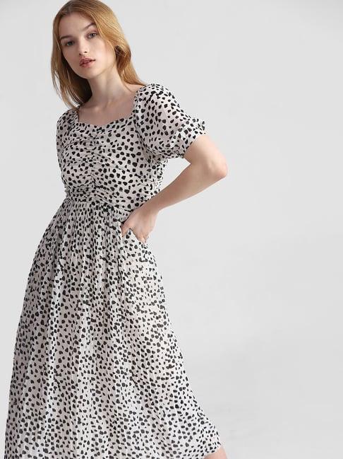 only white & black printed midi dress