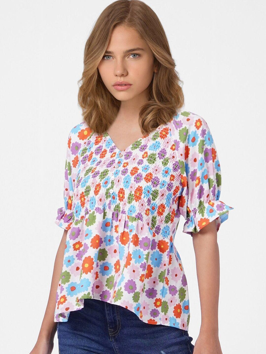 only white & purple floral printed empire top