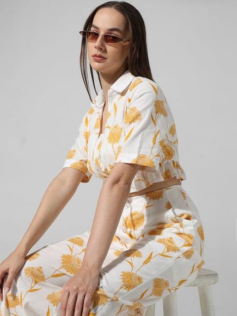 only white & yellow cotton printed shirt