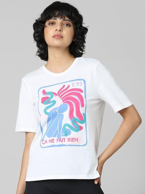only white cotton graphic print t-shirt