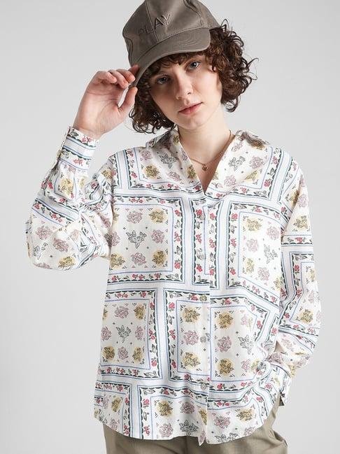 only white floral print shirt