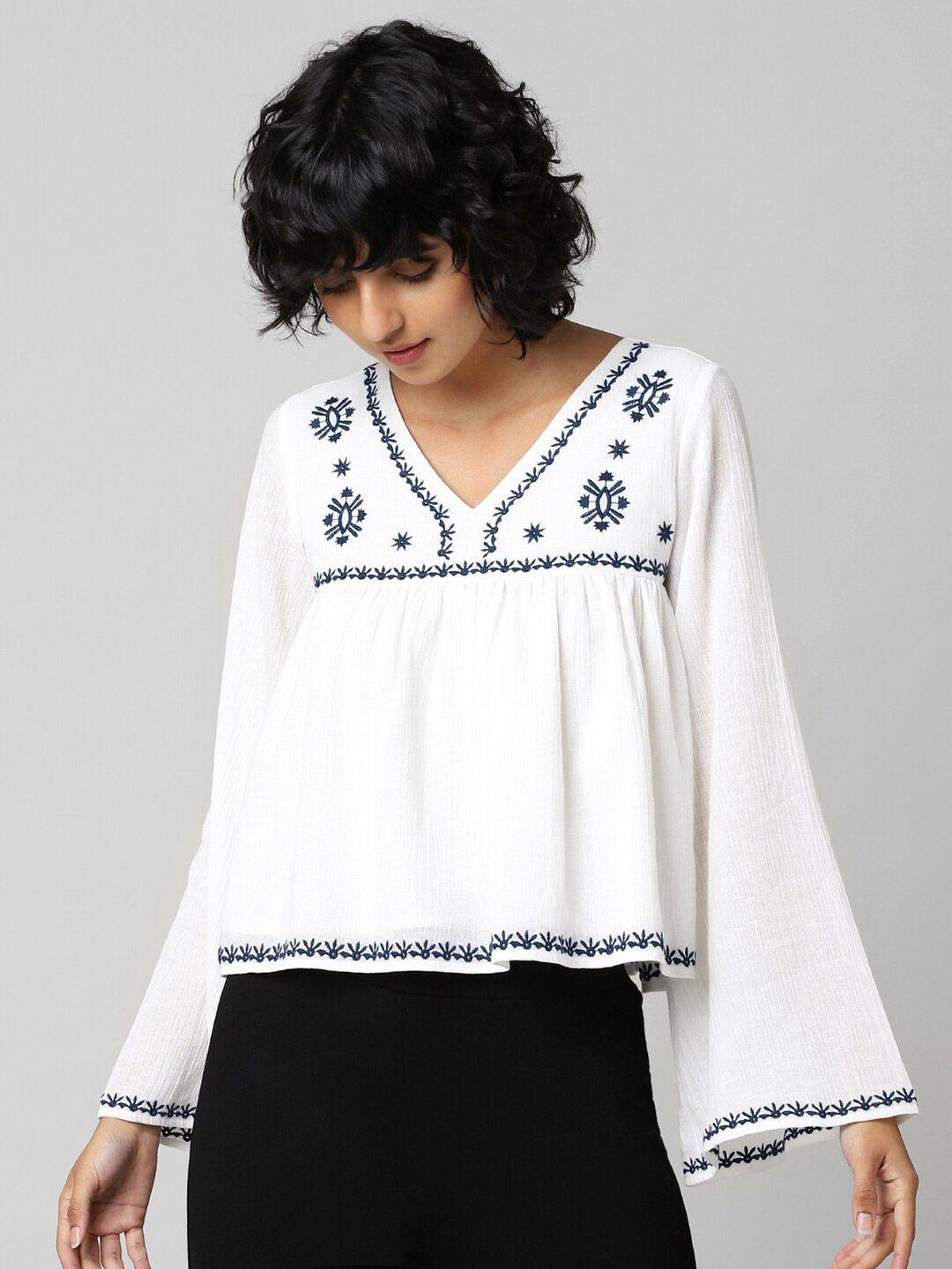 only white onlchic embroidered empire top