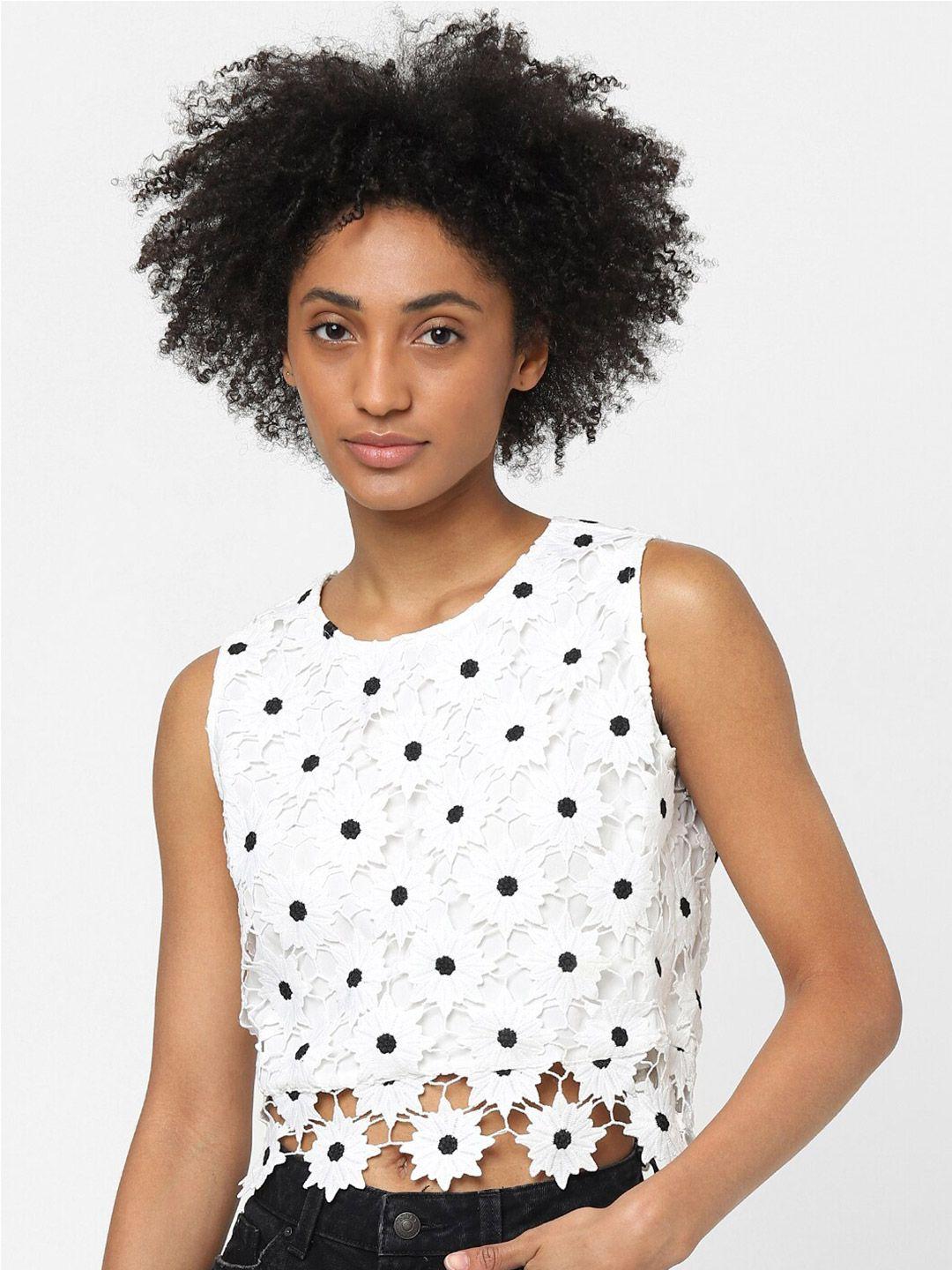 only white print crop top