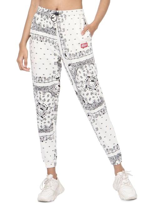 only white printed cotton joggers