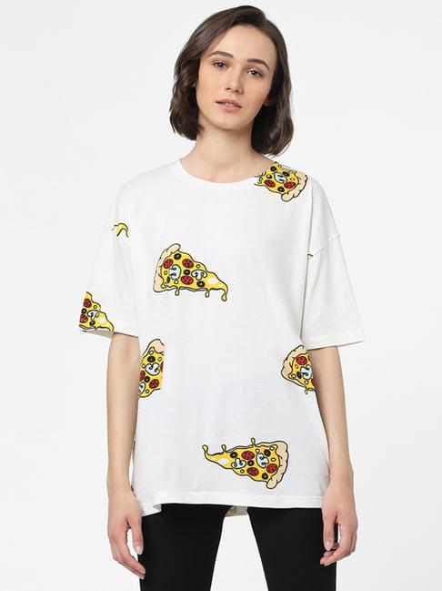only white printed round neck t-shirt