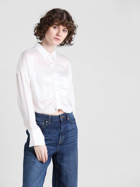 only white regular fit crop shirt