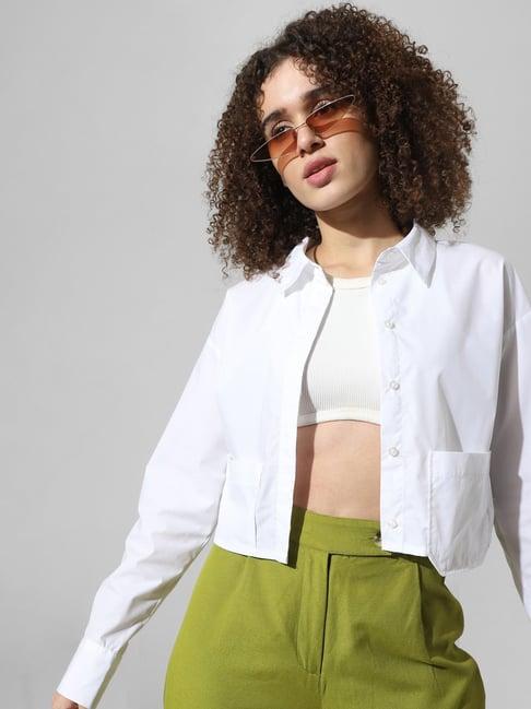 only white regular fit crop shirt