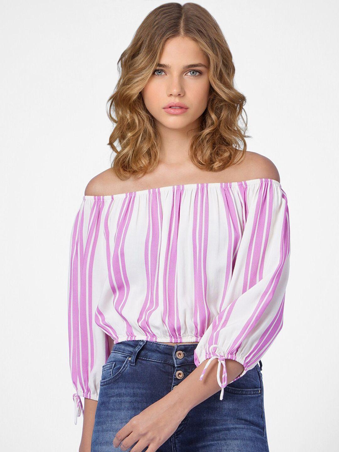 only white striped off-shoulder bardot top