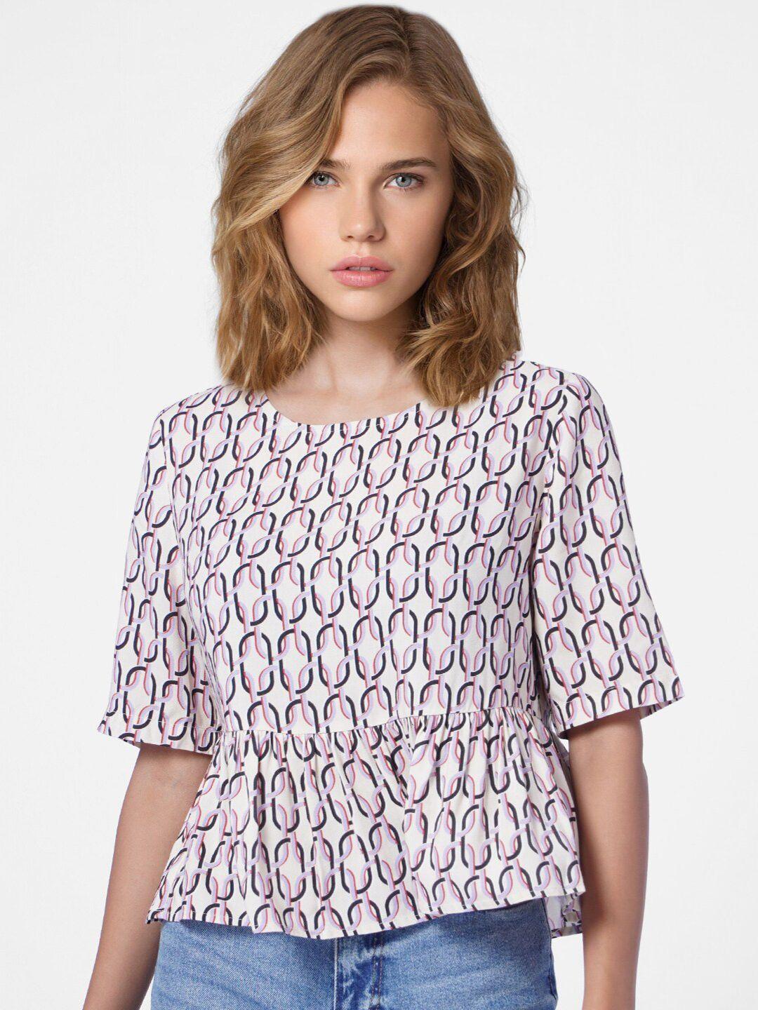 only woman beige geometric print top 2900695006-ecru