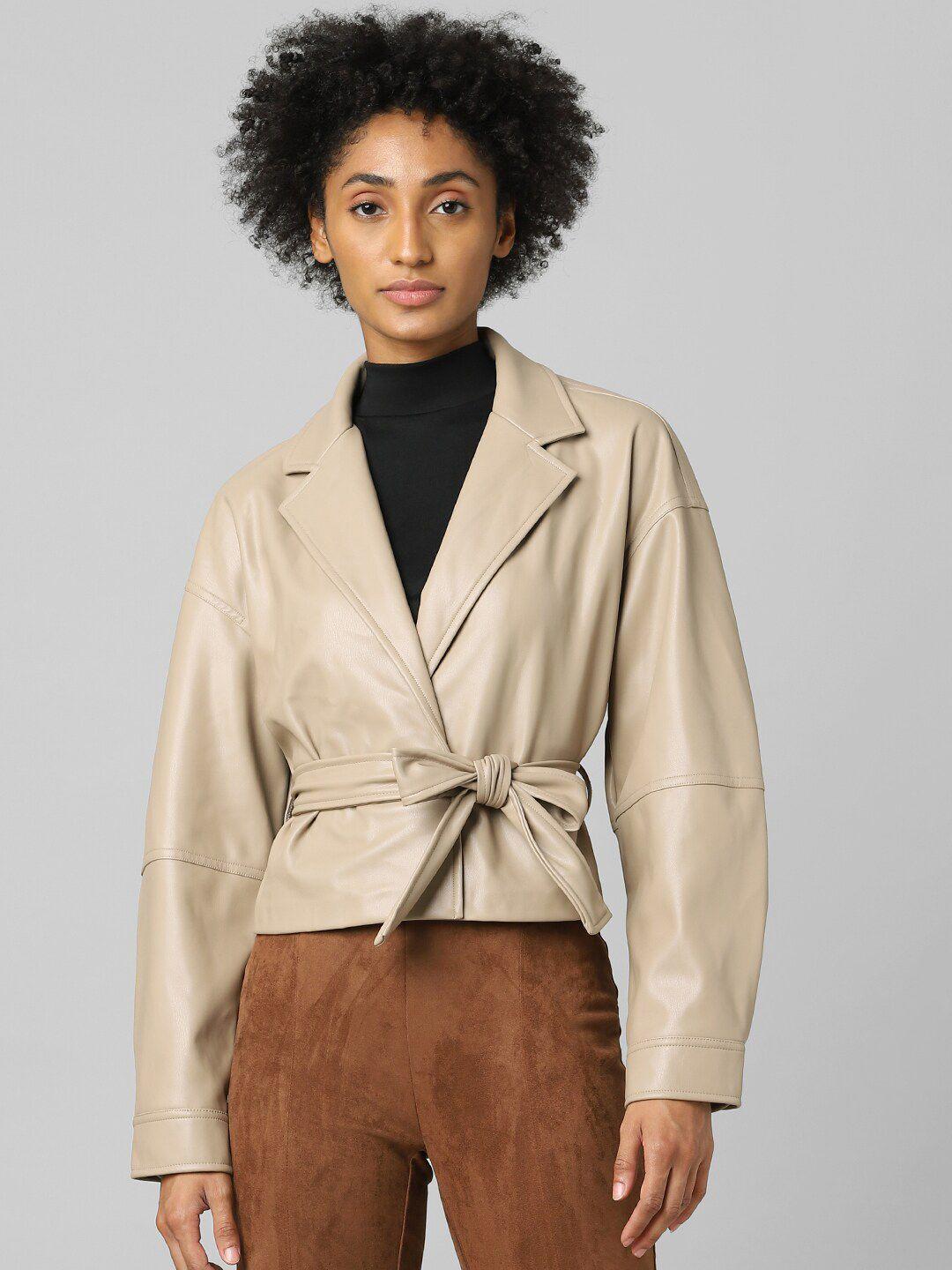 only women beige crop tailored jacket