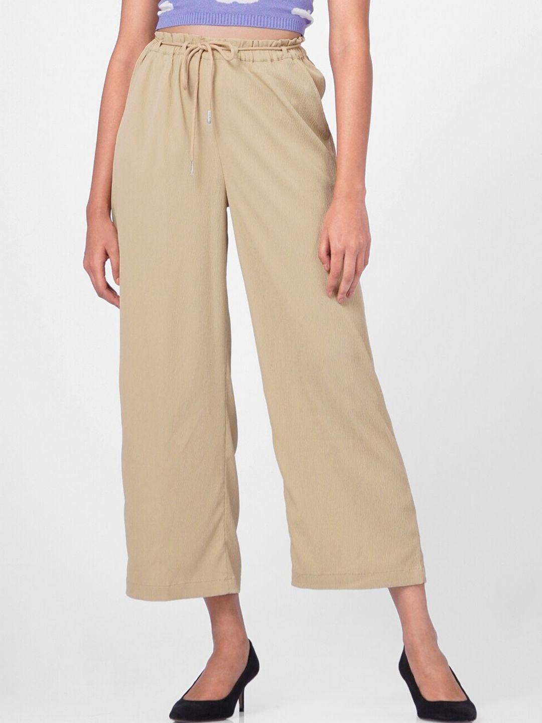 only women beige high-rise trousers