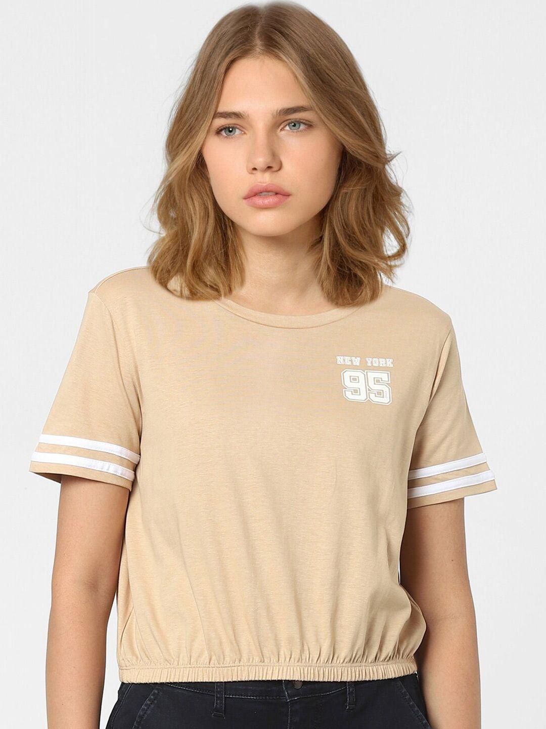 only women beige solid t-shirt