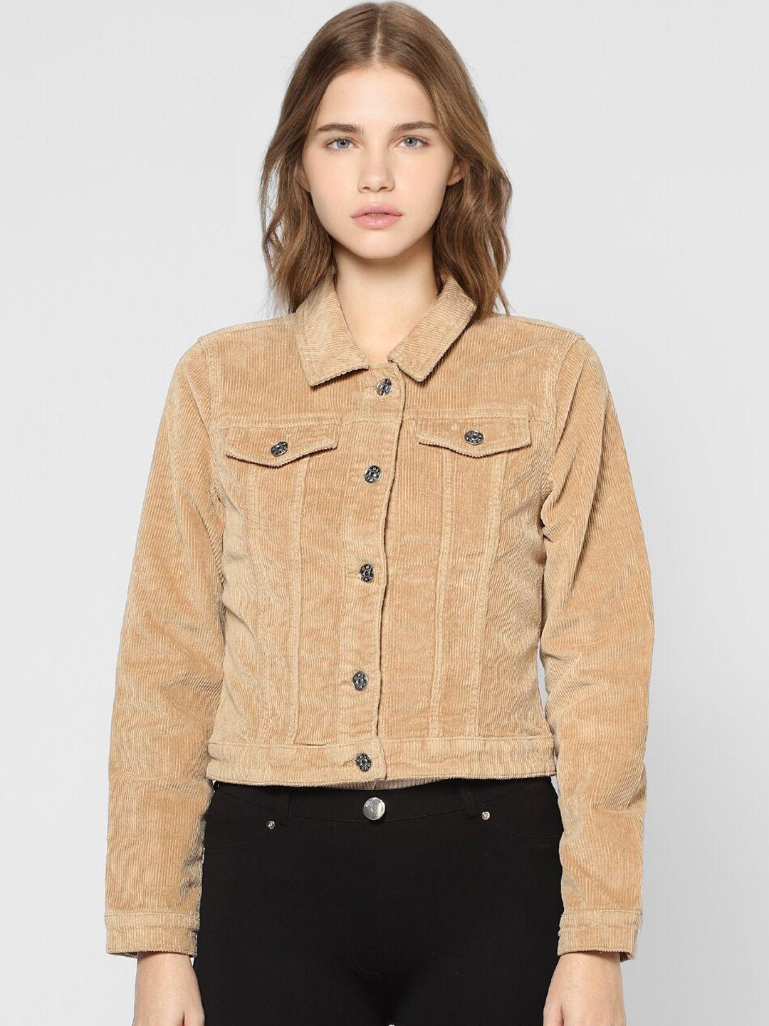 only women beige striped crop tailored jacket