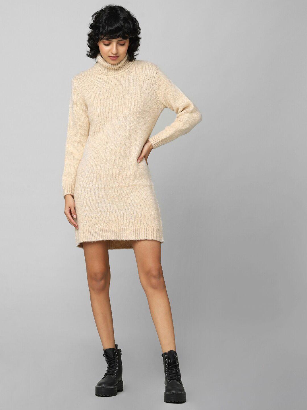 only women beige sweater mini dress