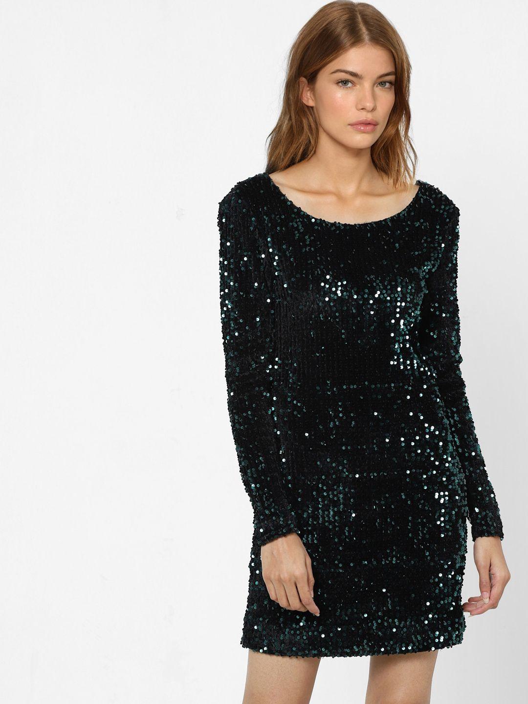 only women black embellished sheath dress